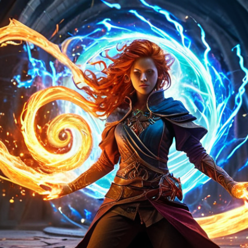 Home 26 **
Prompt: Lina Inverse casting a powerful spell, surrounded by swirling elemental energy, dynamic pose, fantasy setting, detailed magic effects, vibrant colors, dramatic lighting, RPG art style.
**