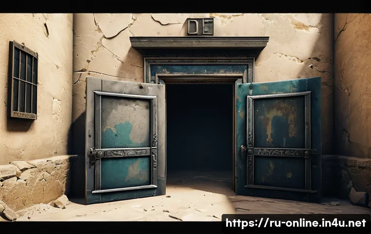 카운터 스트라이크 1 6 명소 - A highly detailed tactical scene inside the iconic "Double Doors" area of the de_dust2 map from Coun...