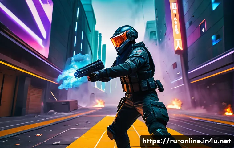 발로란트 에이전트 사용법 - A dynamic action scene featuring a Valorant Duelist agent, such as Phoenix, in mid-combat on a futur...