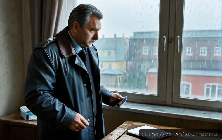 Home 17 디스코 엘리시움 캐릭터 빌드 - Photorealistic cinematic scene of a weary middle-aged detective in a rumpled coat standing beside a ...